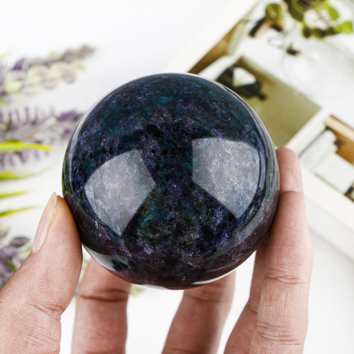 Natural Cordierite Crystal Sphere Healing Energy Ball Meditation Home Decor Gift