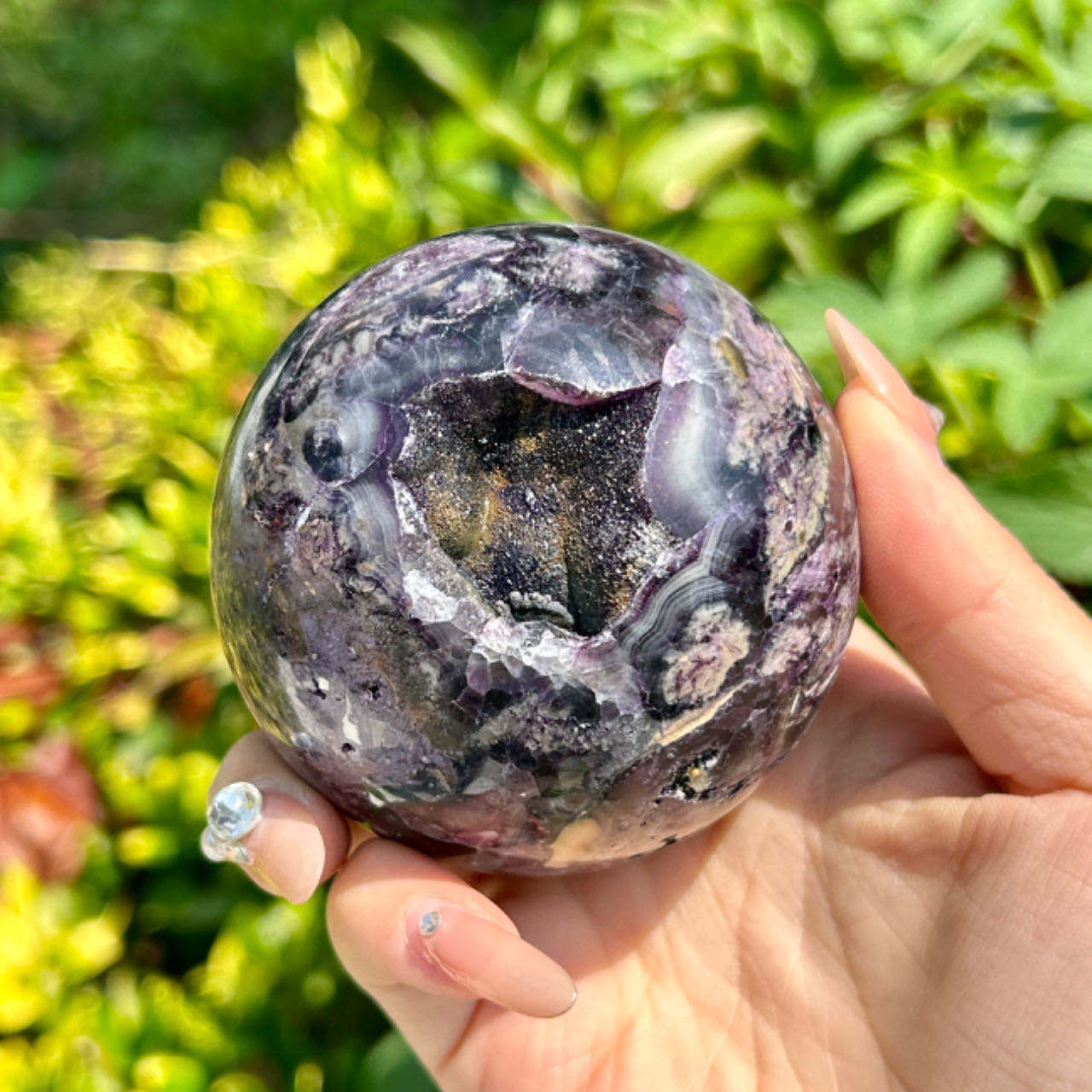 Natural Purple Fluorite Root Sphere Healing Energy Ball Meditation Home Decor Gift