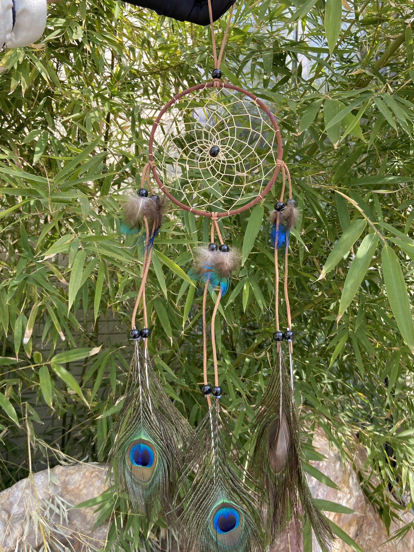 Grey peacock feather dreamcatchers