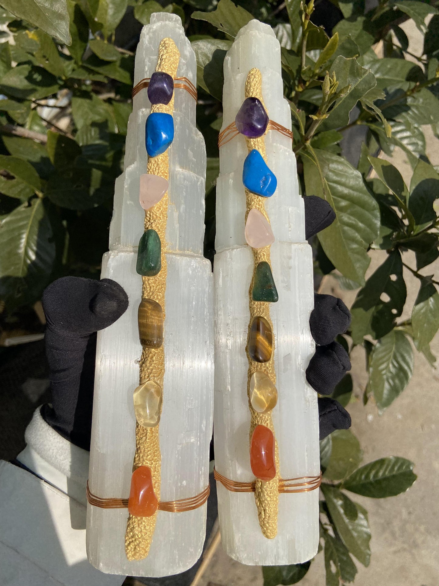 Seven chakras selenite tower