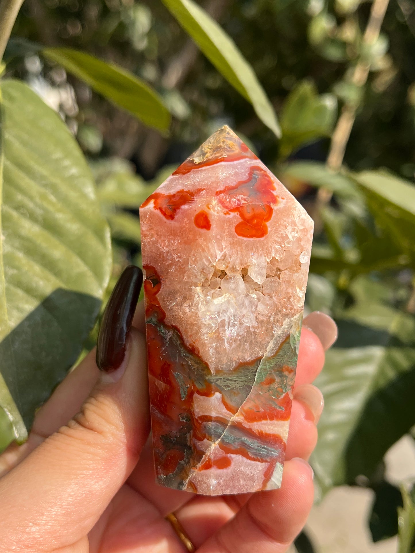 red moss agate mini tower