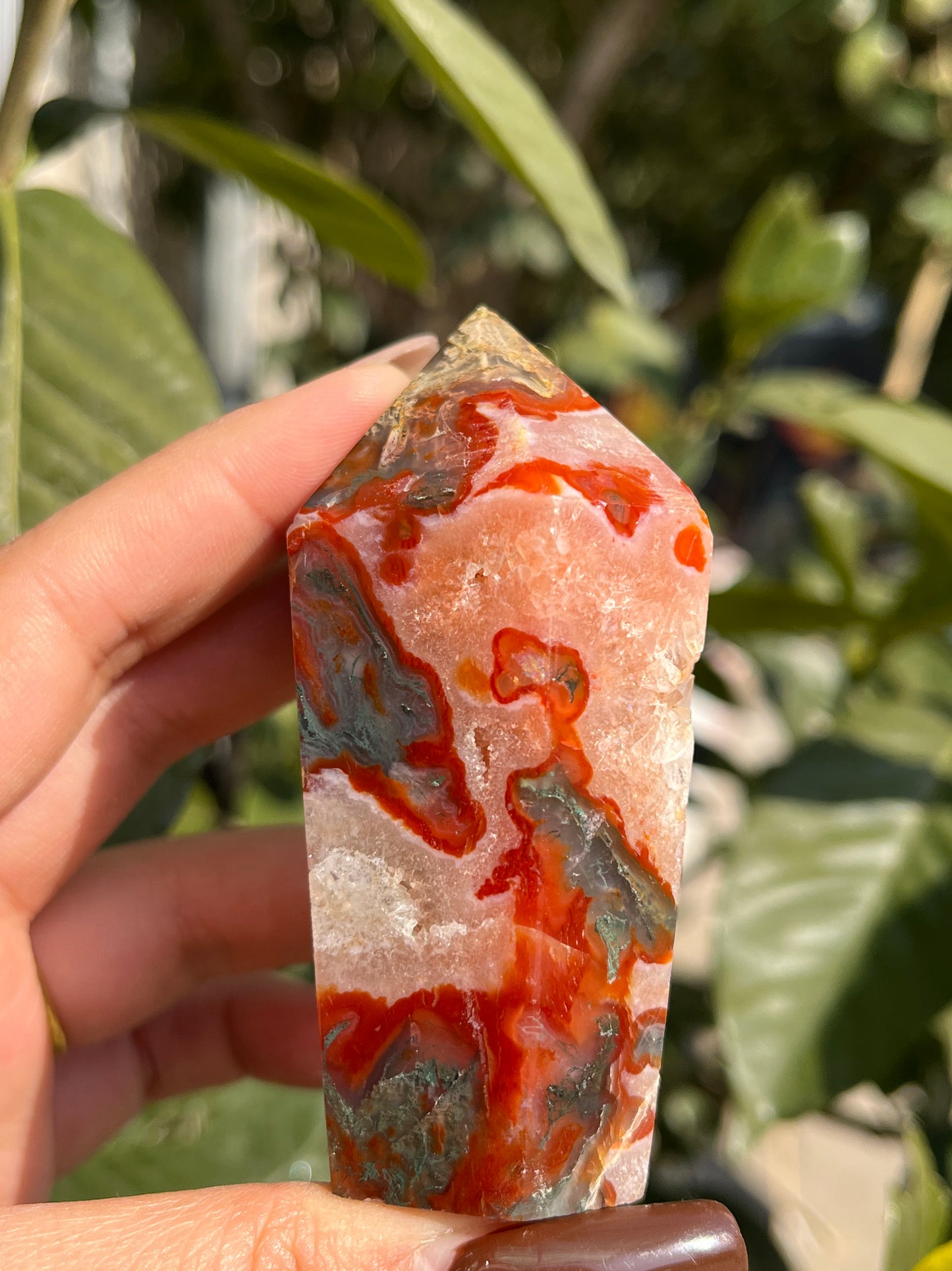 red moss agate mini tower