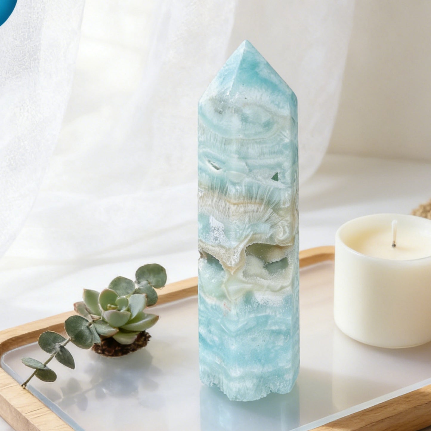 Natural Blue heterogeneous single pointed column Heal ing Gemstone Home Decor