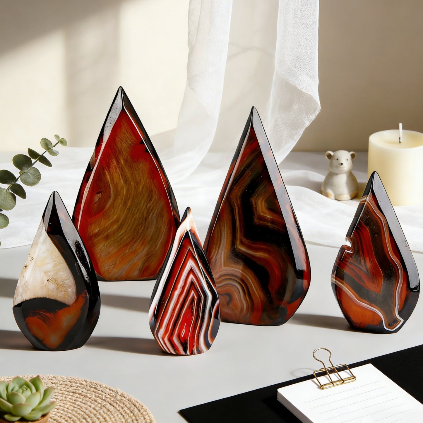 Natural Black and red wrapped agate ornament Heal ing Gemstone Home Decor