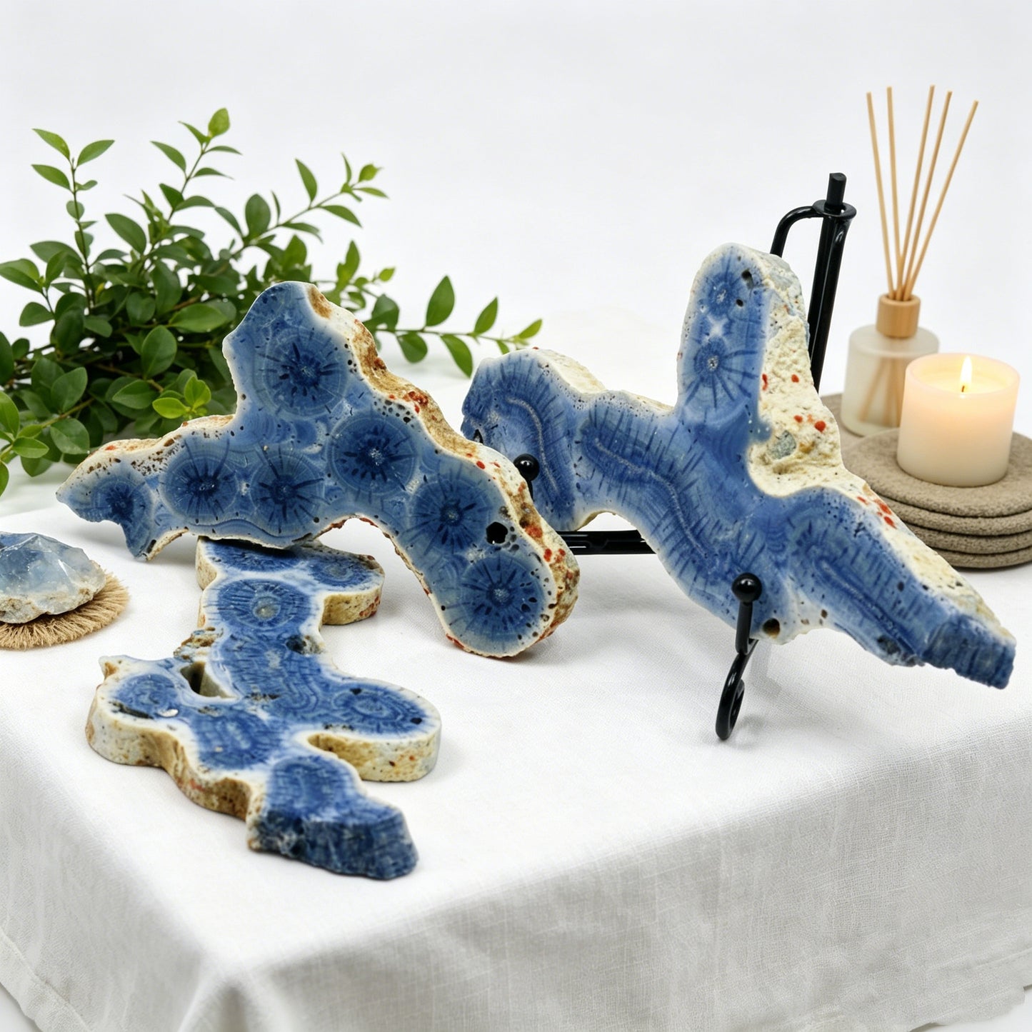 Natural Blue Ocean Stone Flower Shape Sheet Heal ing Gemstone Home Decor