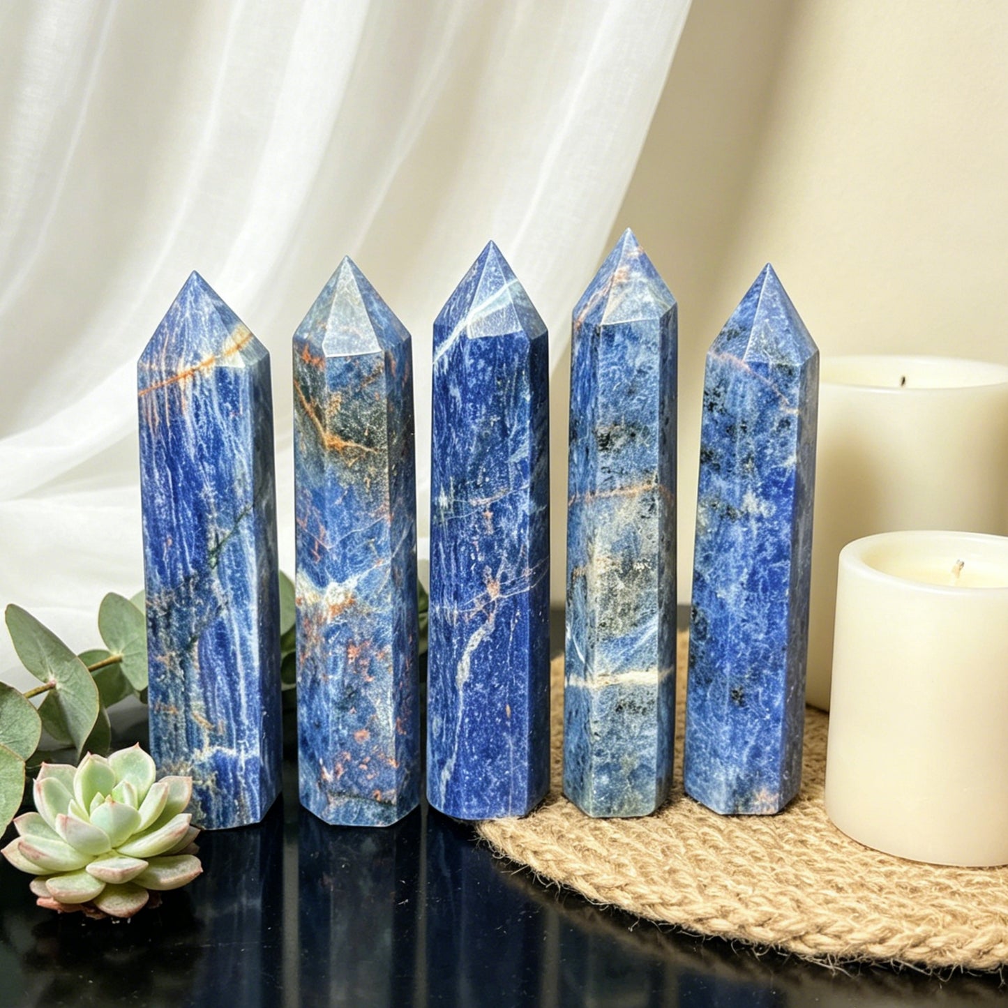 Natural Blue patterned stone single pointed column Heal ing Gemstone Home Decor