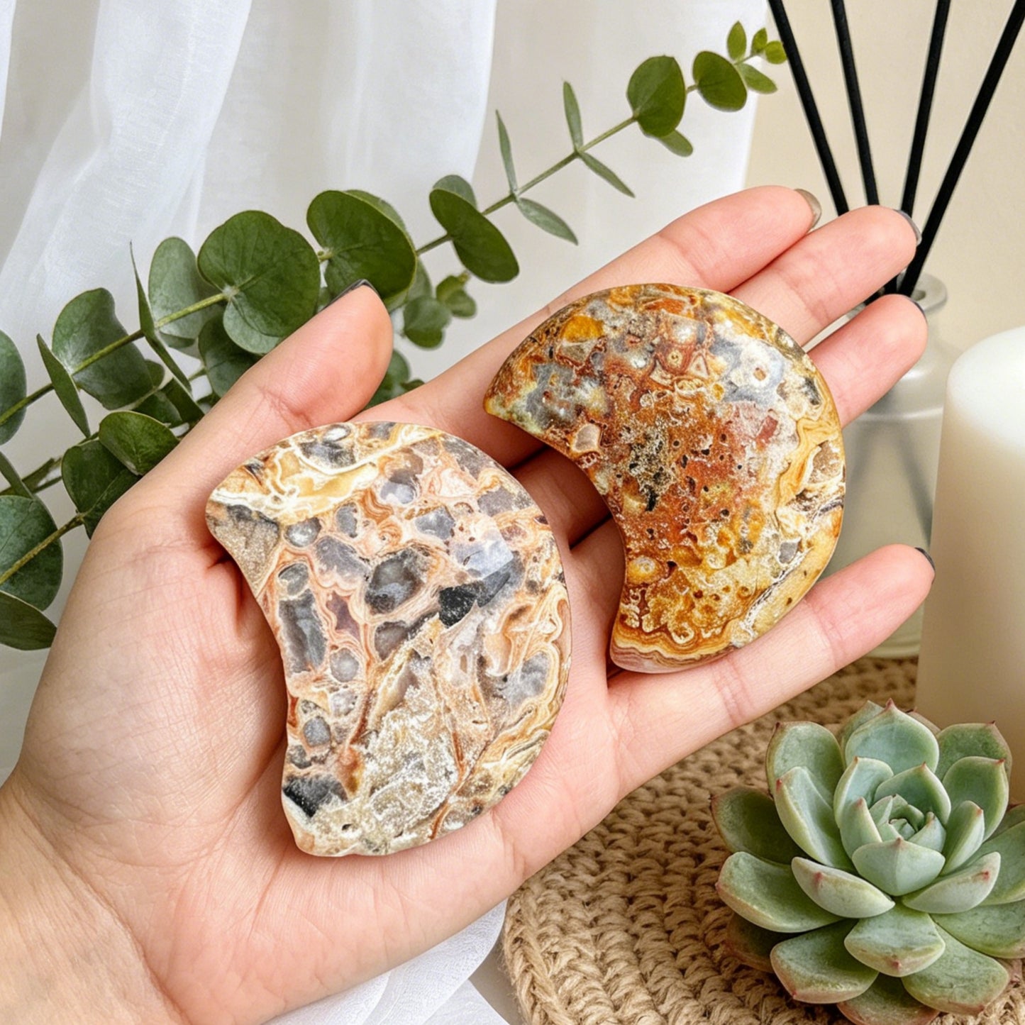 Natural Crazy Agate Moon Heal ing Gemstone Home Decor