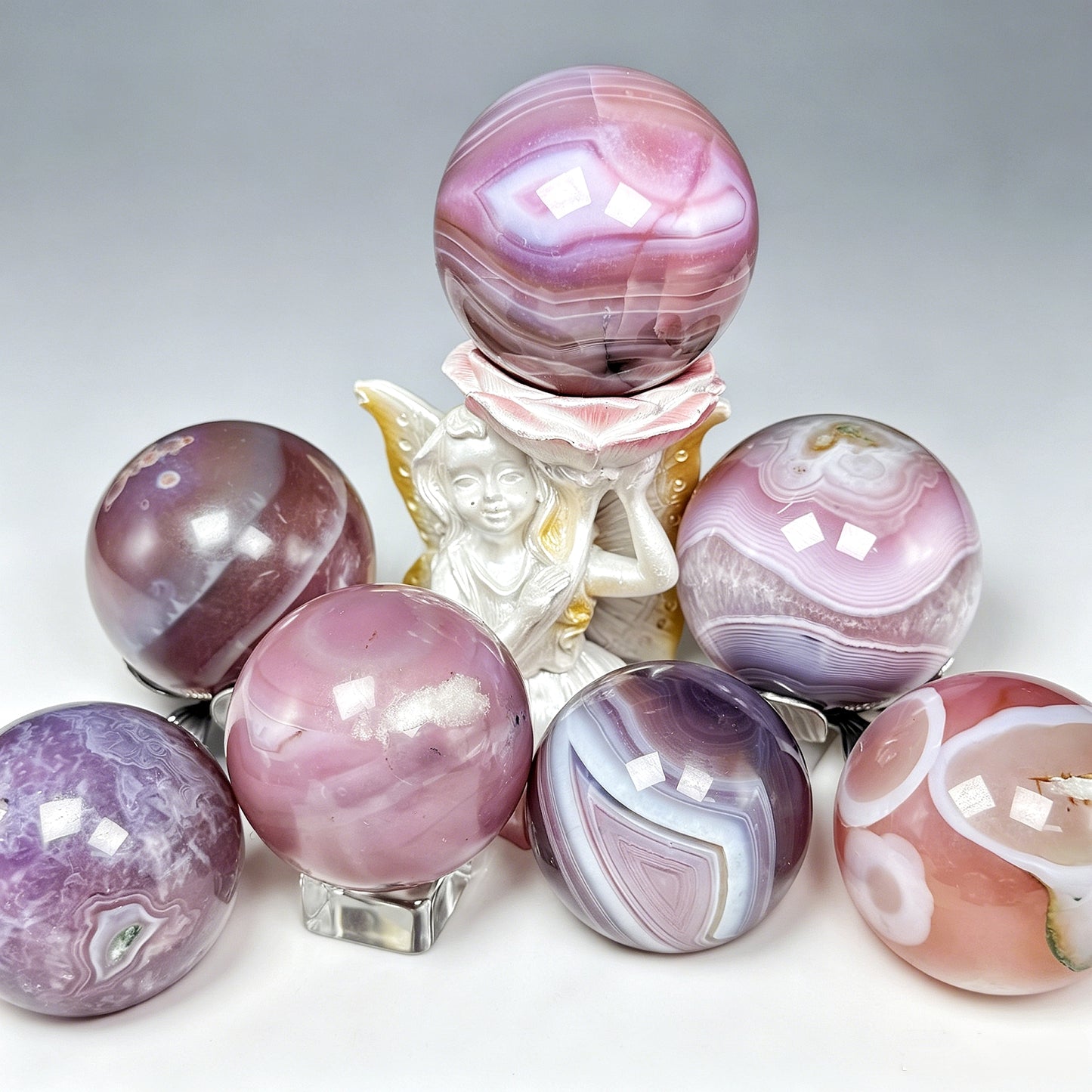 Natural Purple powder wrapped agate ball Heal ing Gemstone Home Decor
