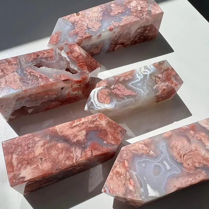 pink flower agate tower