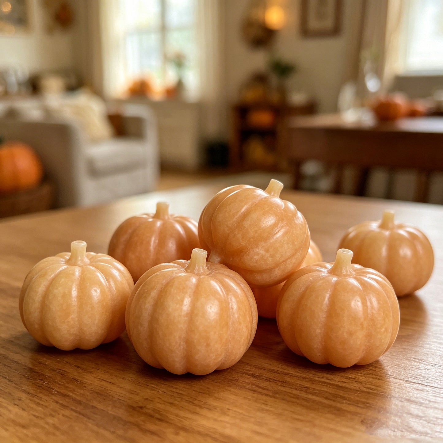 Natural Orange Square Carving Pumpkin Heal ing Gemstone Home Decor