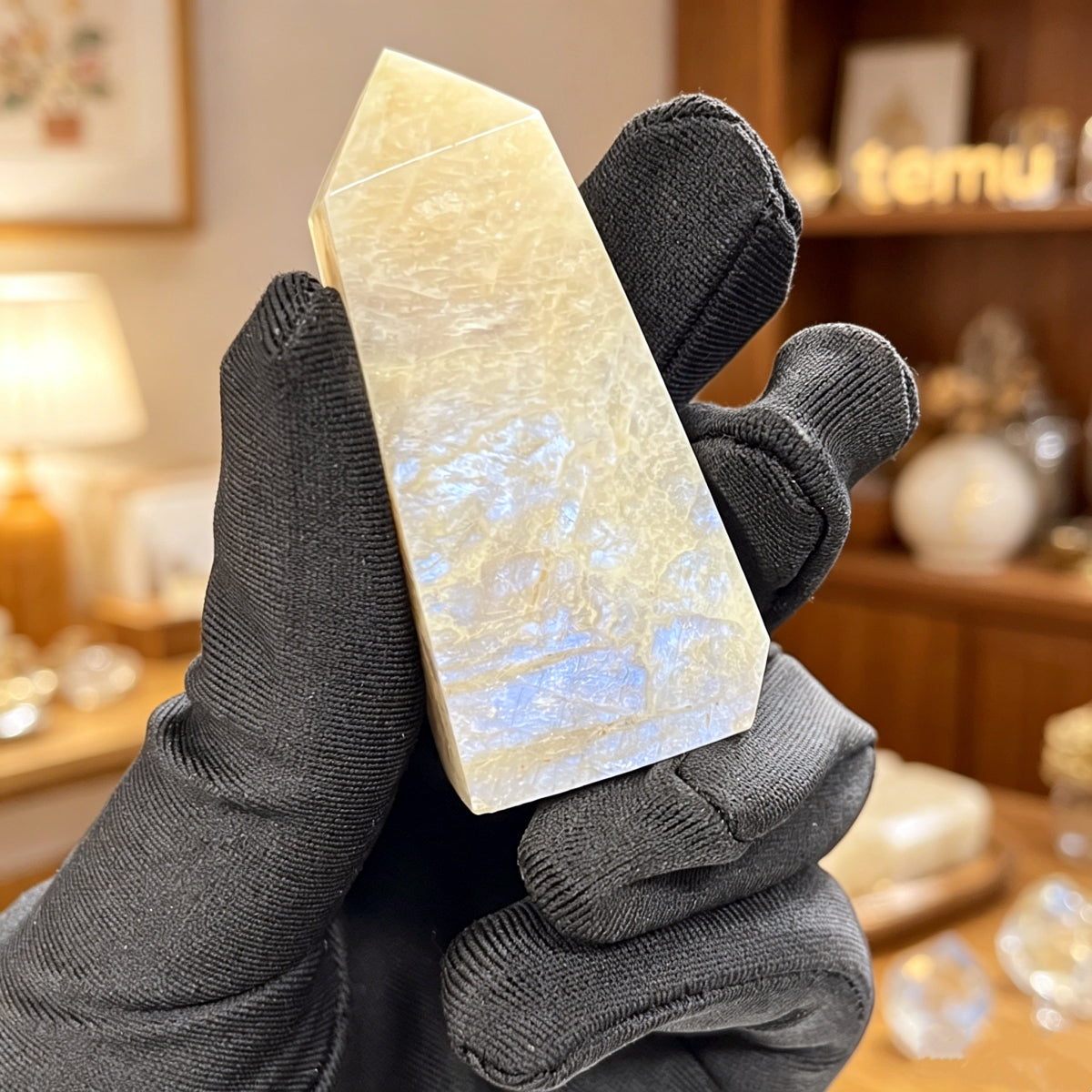Natural Moonlight Stone Square Column Heal ing Gemstone Home Decor