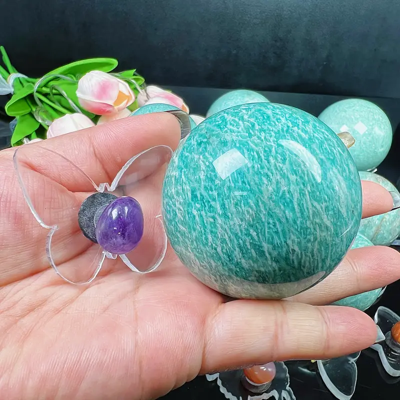 Natural Healing Quartz Blue Amazonite Stone Ball Gemstone