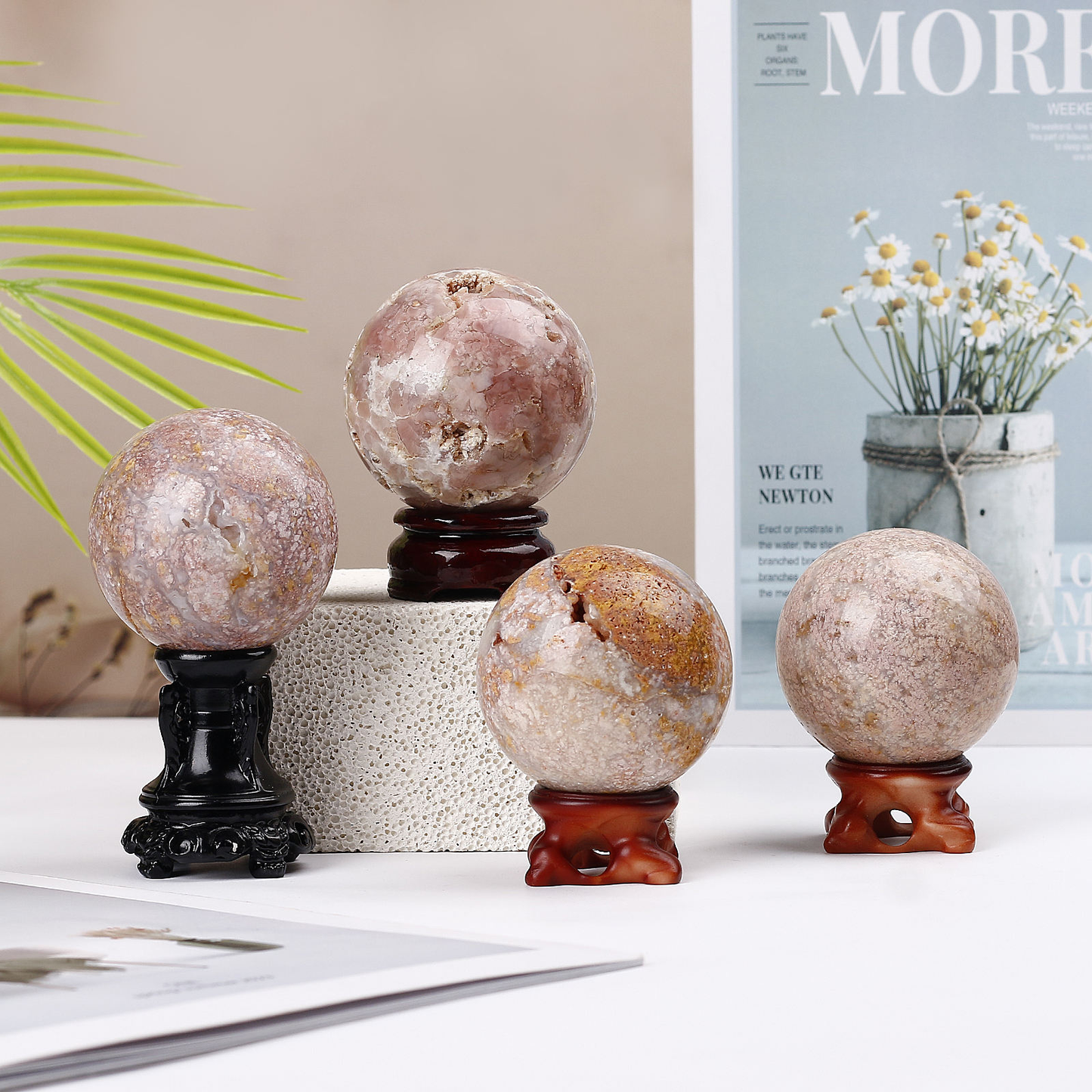 Natural Crystal Cherry Blossom Agate Balls Polished for Home Decoration Halloween Christmas Gifts