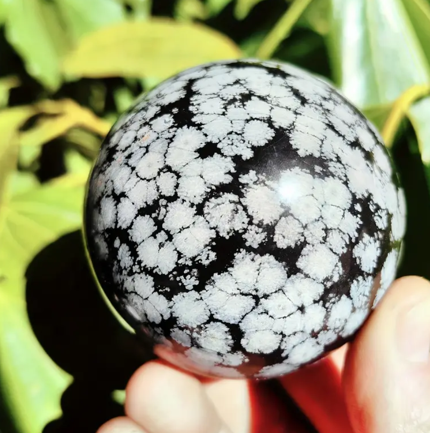 Natural Snowflake Black Obsidian Sphere Polished Healing Crystal Ball