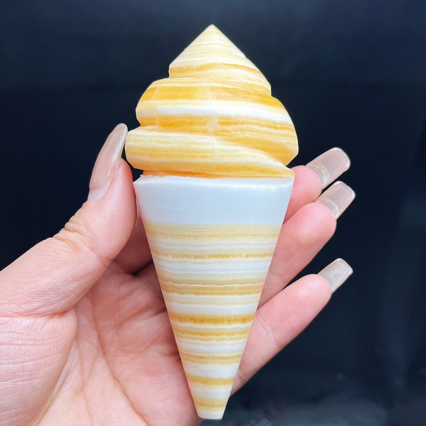 Natural Huang Fangjie Carved Ice Cream Heal ing Gemstone Home Decor