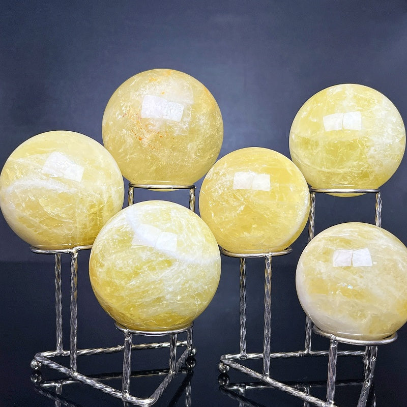 Natural Yellow crystal ball Heal ing Gemstone Home Decor