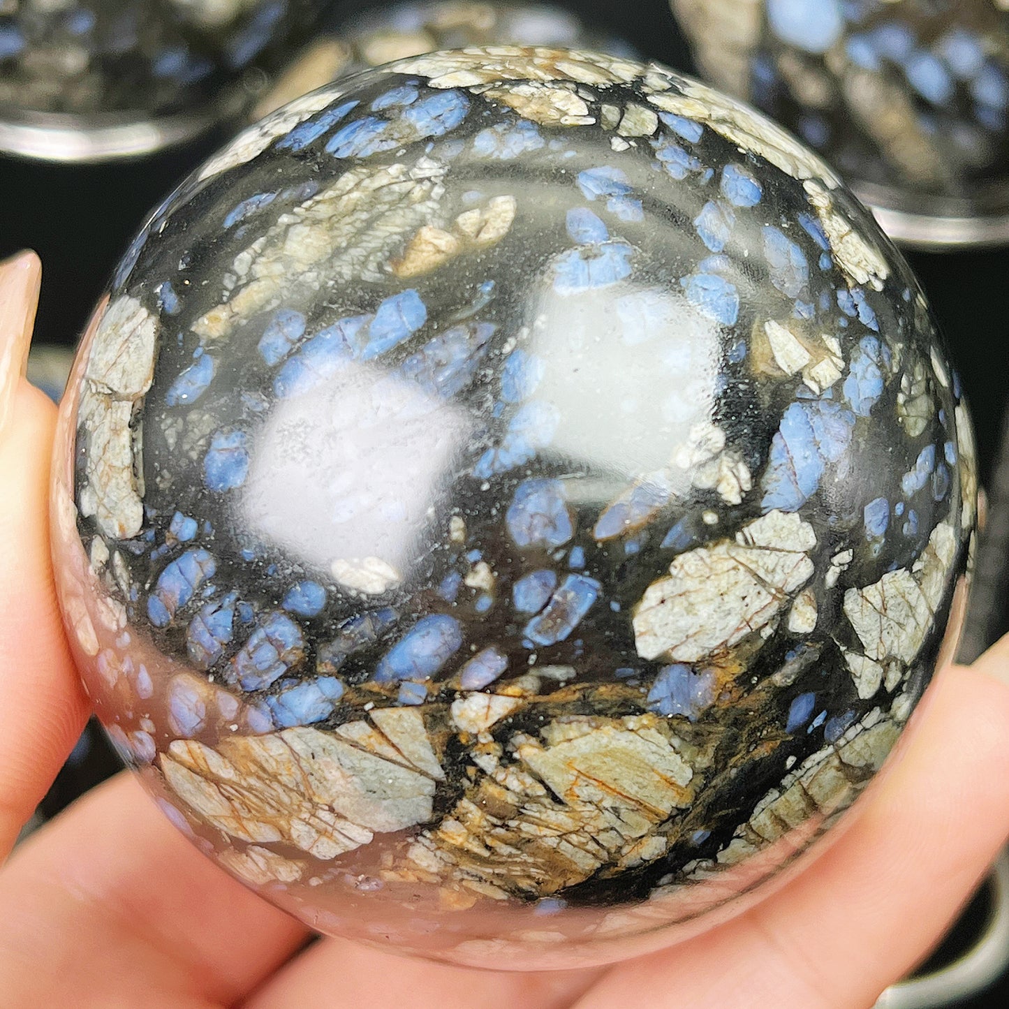 Natural Black and Blue Sparkle Stone Ball Heal ing Gemstone Home Decor