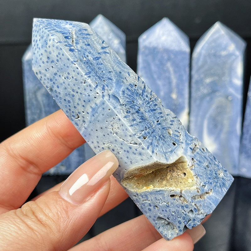 Natural Blue Coral Square Column Heal ing Gemstone Home Decor