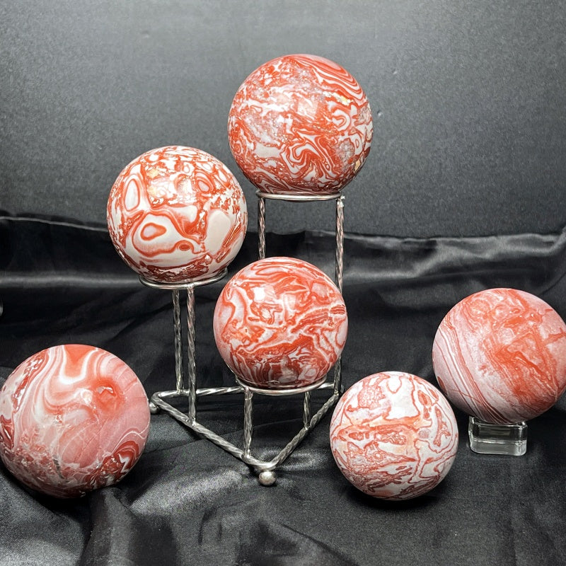 Natural Red patterned Mexican agate ball Heal ing Gemstone Home Decor