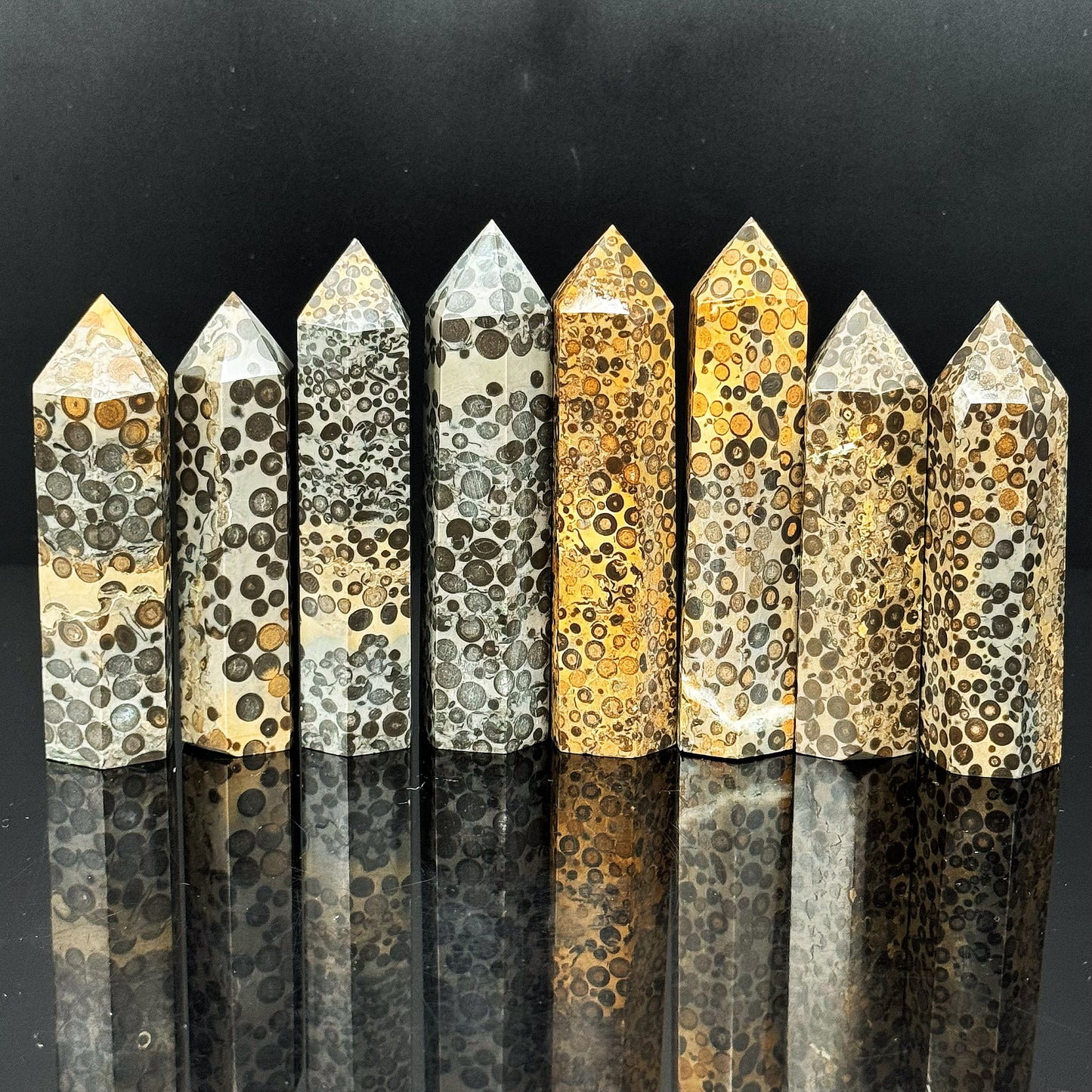 Natural Black Panther Pattern Single Pointed Column Heal ing Gemstone Home Decor