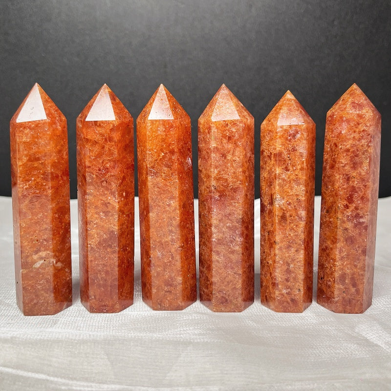 Natural Orange strawberry crystal single pointed pillar Heal ing Gemstone Home Decor