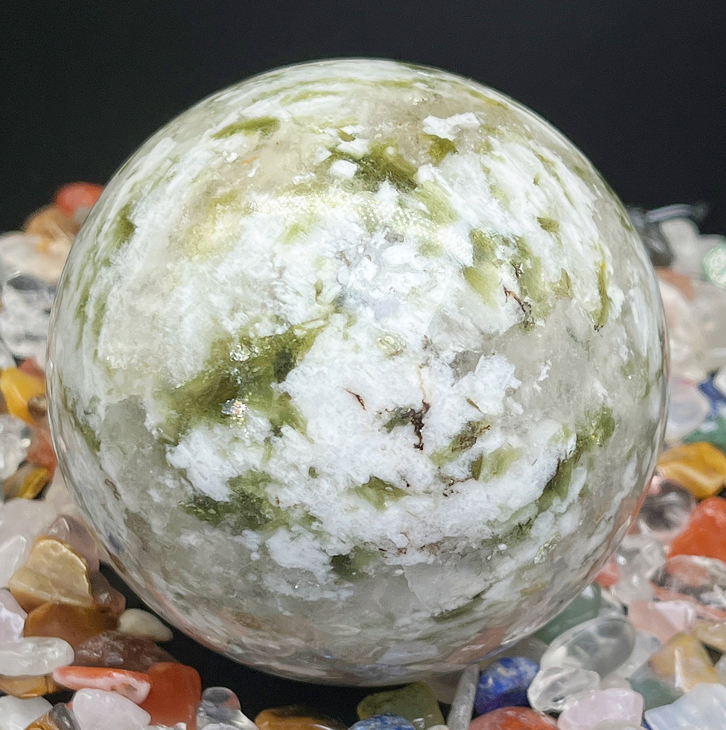 Natural White moonlight green tourmaline ball Heal ing Gemstone Home Decor
