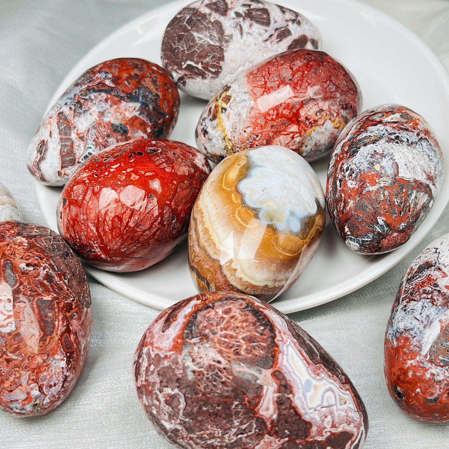 Natural Red striped Mexican egg Heal ing Gemstone Home Decor
