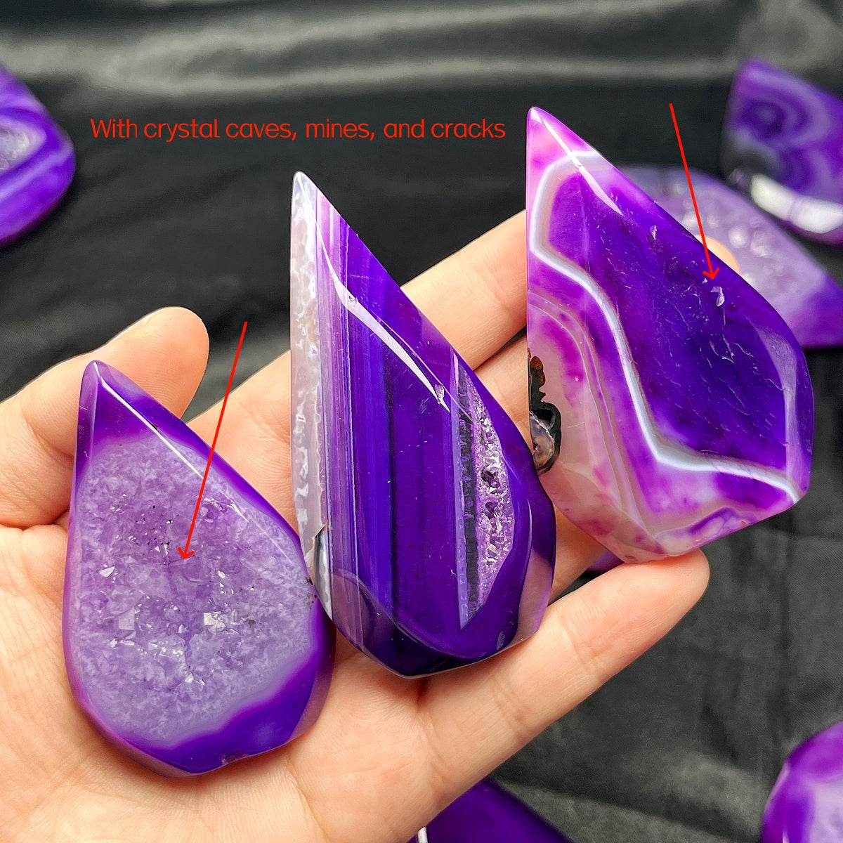 Natural Purple wrapped silk crystal cave agate ornament Heal ing Gemstone Home Decor