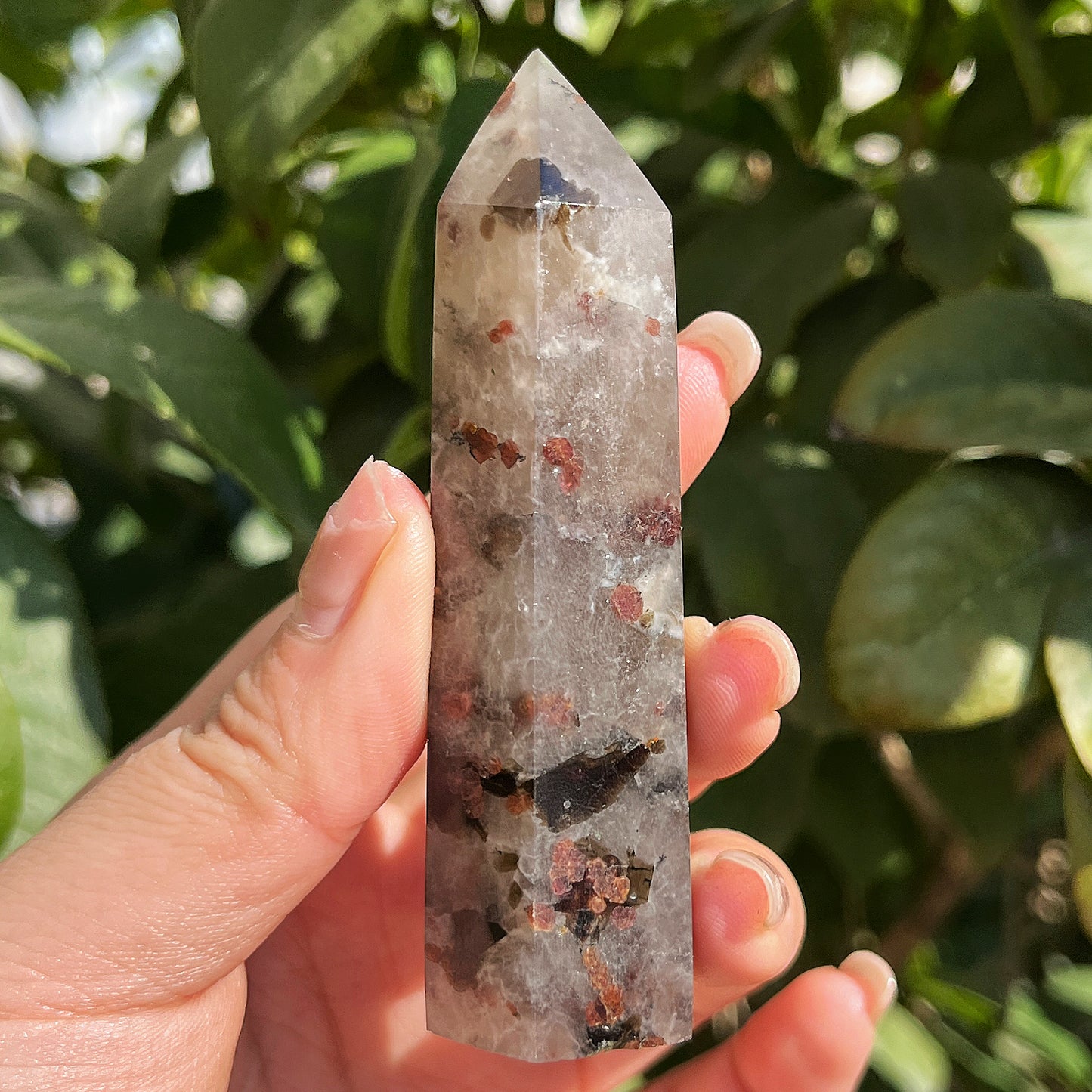 Natural Garnet silver mica single pointed column Heal ing Gemstone Home Decor