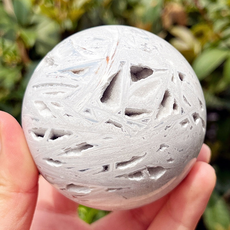 Natural White Mexican agate ball Heal ing Gemstone Home Decor