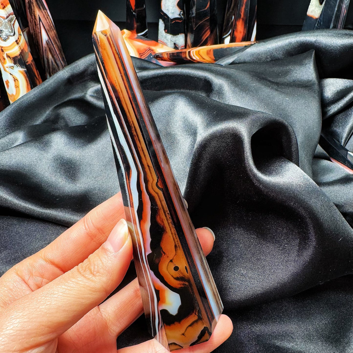 Natural Black and red wrapped agate tower Heal ing Gemstone Home Decor