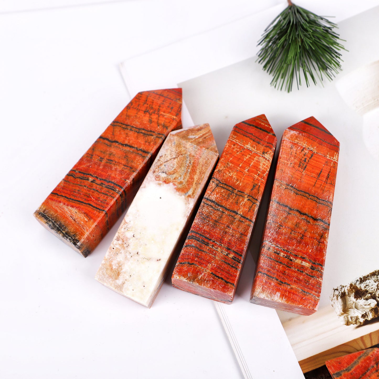 Natural Red patterned stone square pillar Heal ing Gemstone Home Decor