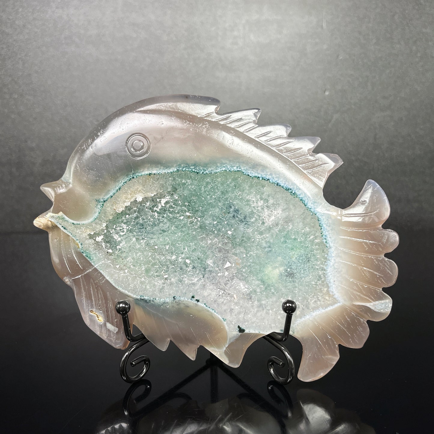 Natural Crystal Cave Agate Carving Fish Heal ing Gemstone Home Decor