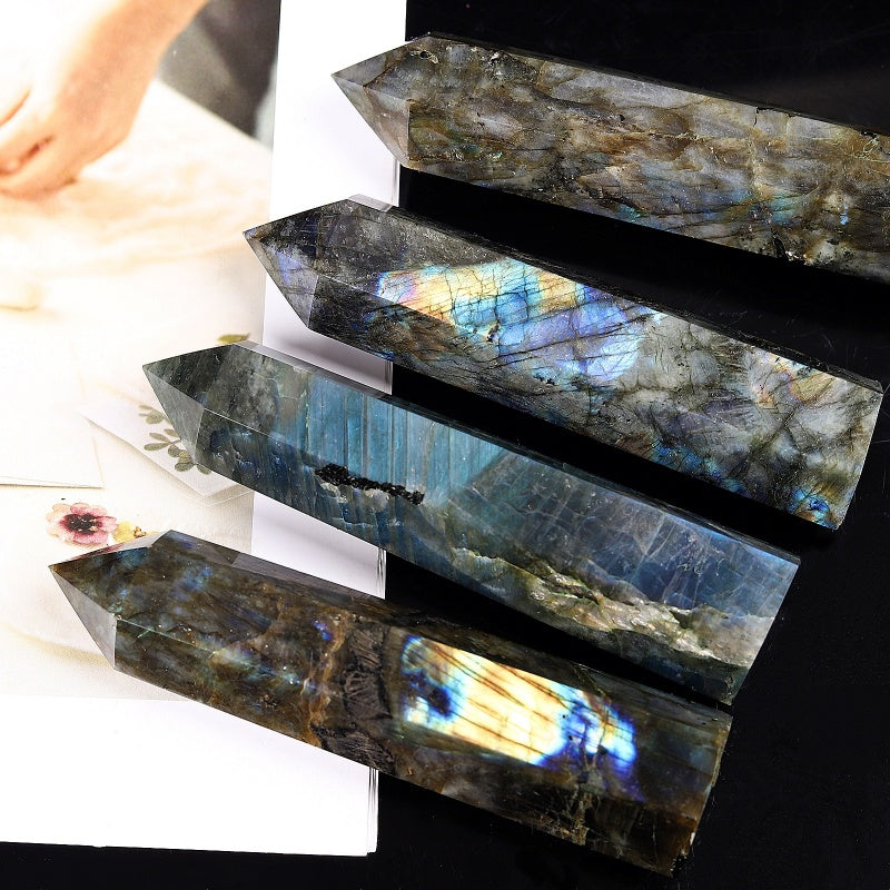 Natural Blue light elongated stone single pointed column Heal ing Gemstone Home Decor