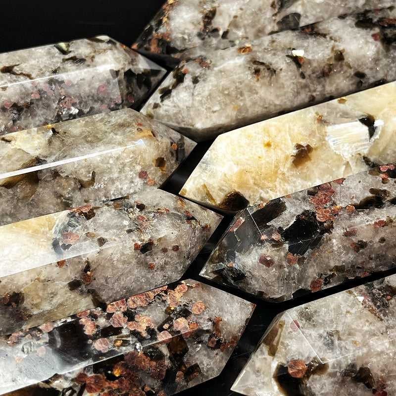 Natural Garnet tourmaline silver mica single pointed column Heal ing Gemstone Home Decor
