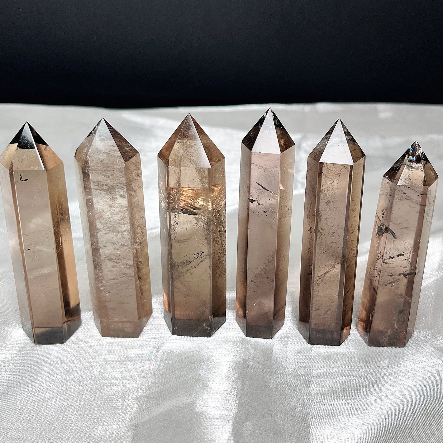 Natural Tea crystal single pointed pillar Heal ing Gemstone Home Decor