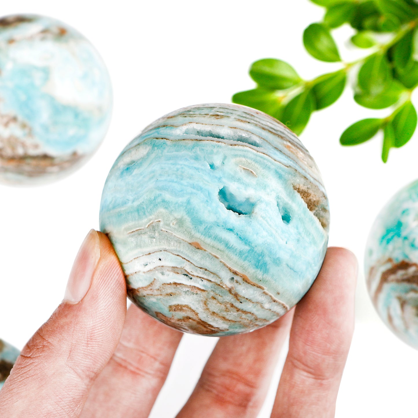 Natural Blue Hemimorphite Sphere Healing Energy Ball Meditation Home Decor Gift