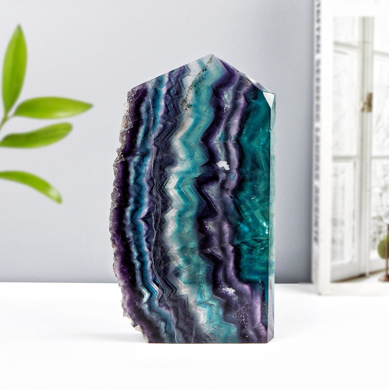 Natural Purple green fluorite slices Heal ing Gemstone Home Decor