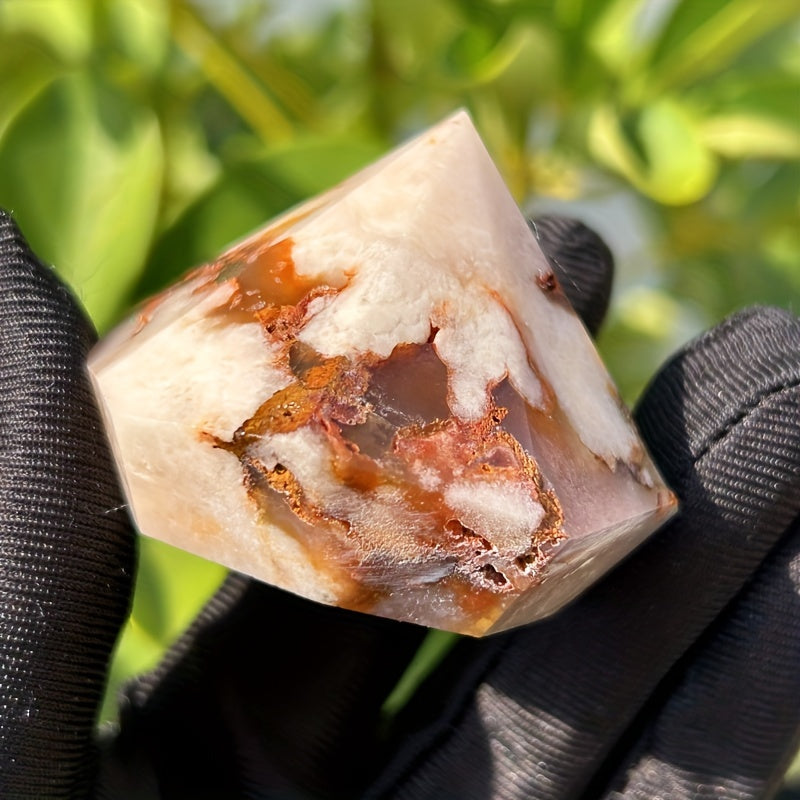 Natural Cherry blossom agate carved diamonds Heal ing Gemstone Home Decor