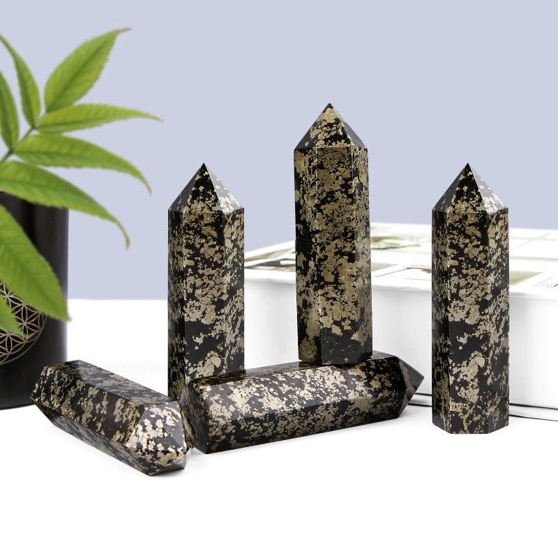 Natural Chalcopyrite single pointed column Heal ing Gemstone Home Decor