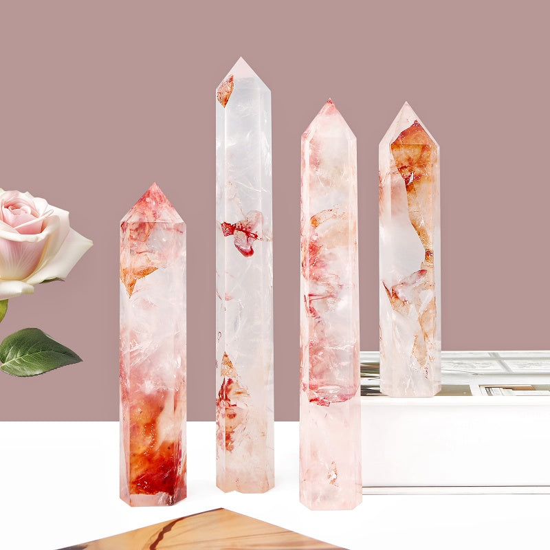 Natural Koi red gum flower single pointed column Heal ing Gemstone Home Decor