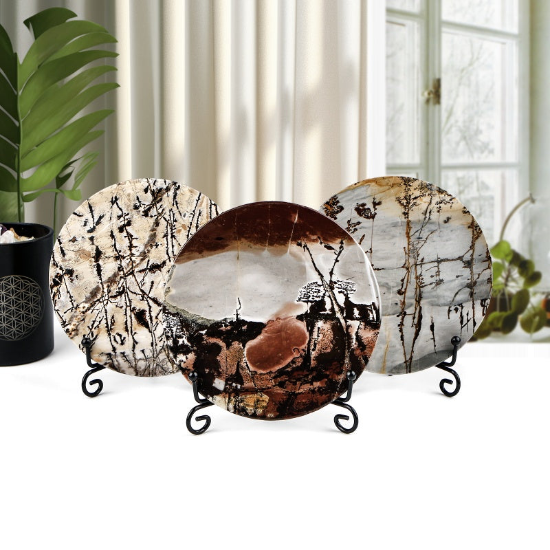 Natural Chinese painting stone disc Heal ing Gemstone Home Decor