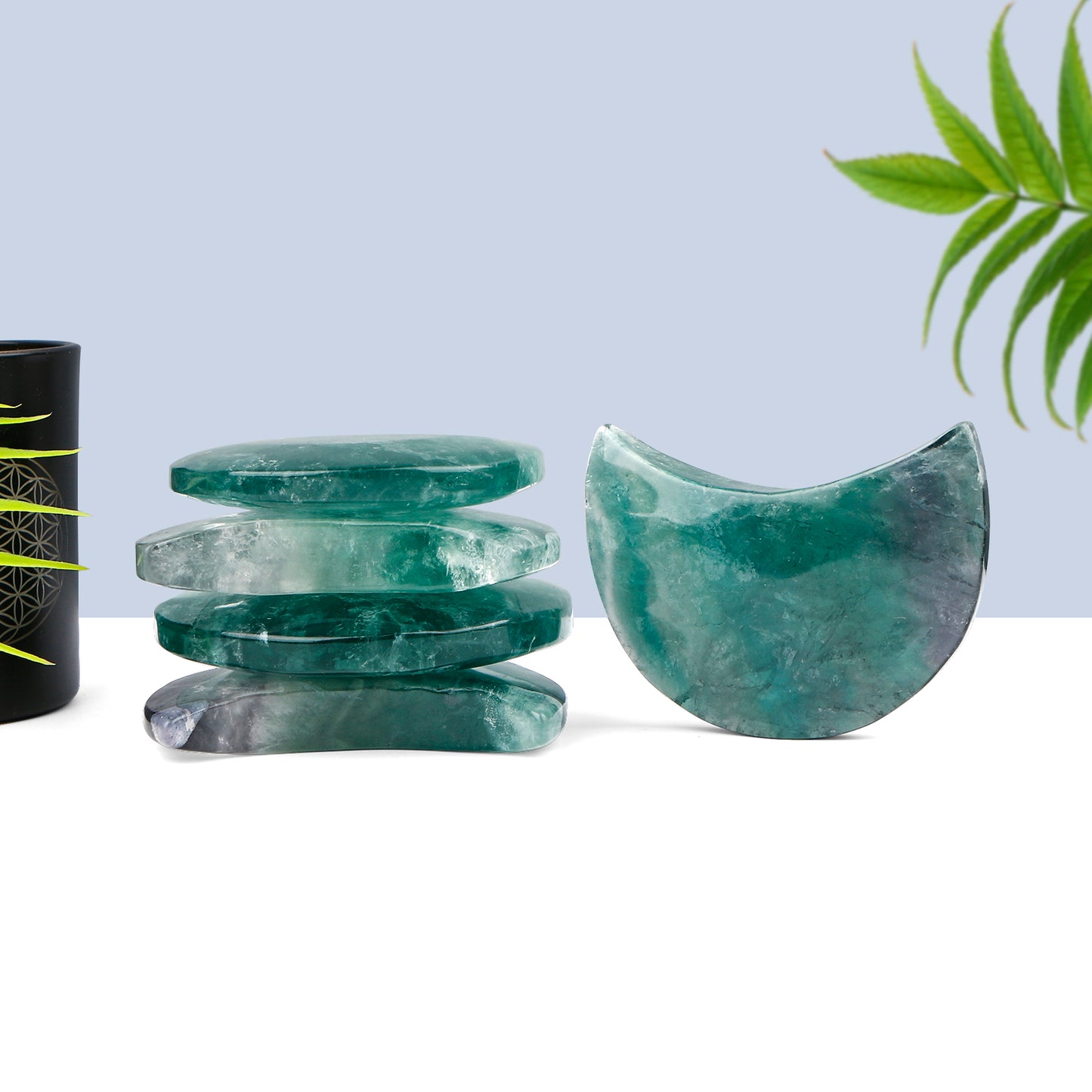 Natural Green fluorite carving moon Heal ing Gemstone Home Decor