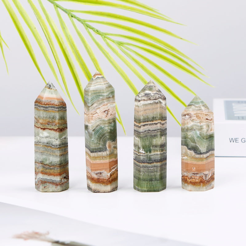 Natural Green Caribbean single pointed pillar Heal ing Gemstone Home Decor