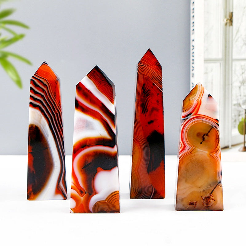 Natural Black and red wrapped agate pillar Heal ing Gemstone Home Decor