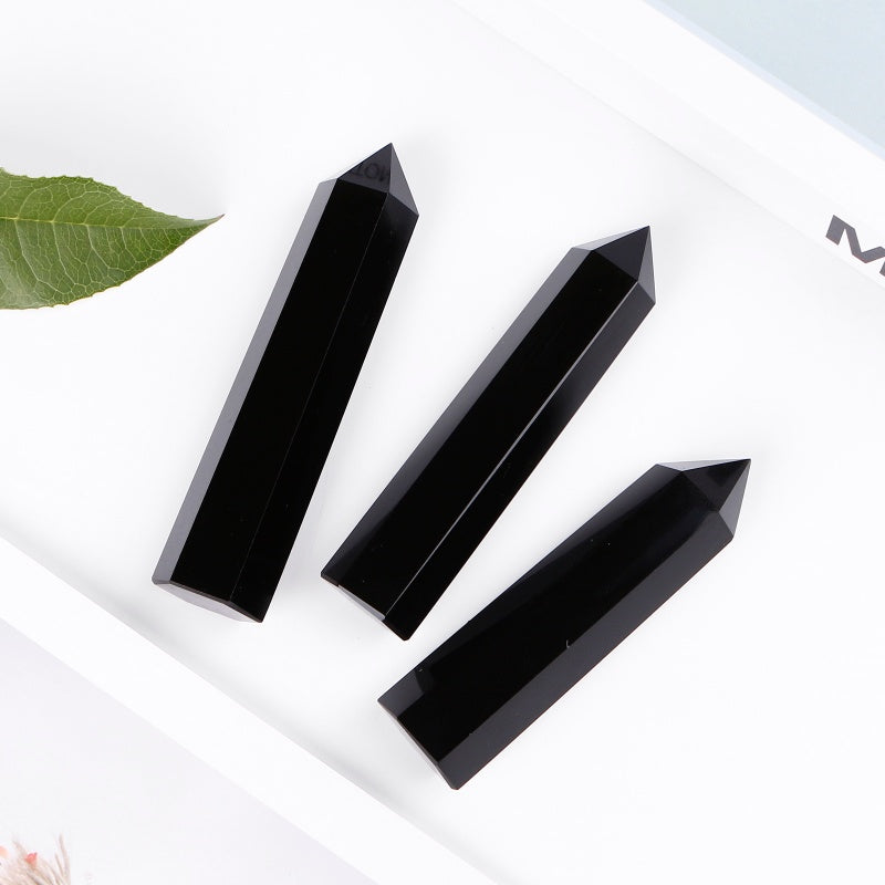 Natural Obsidian single pointed pillar Heal ing Gemstone Home Decor