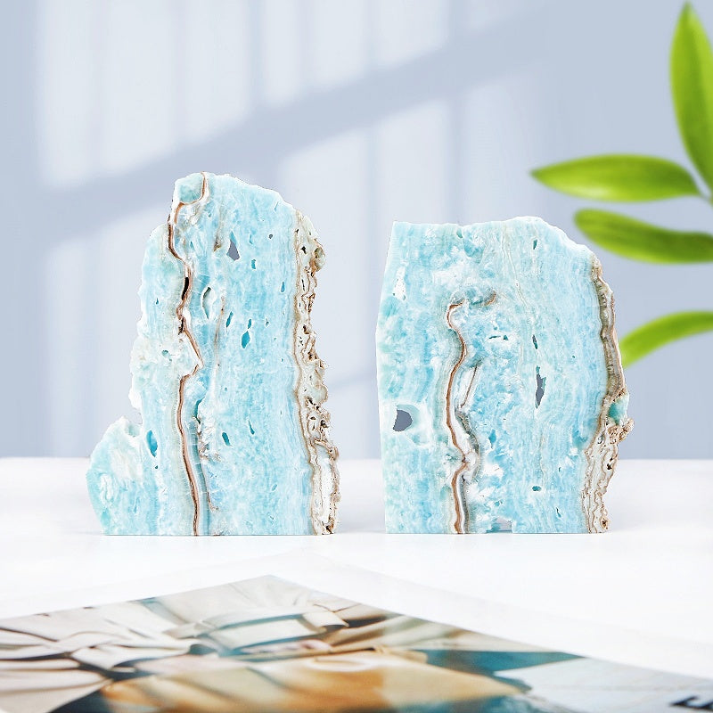 Natural Blue heteropolar slice Heal ing Gemstone Home Decor