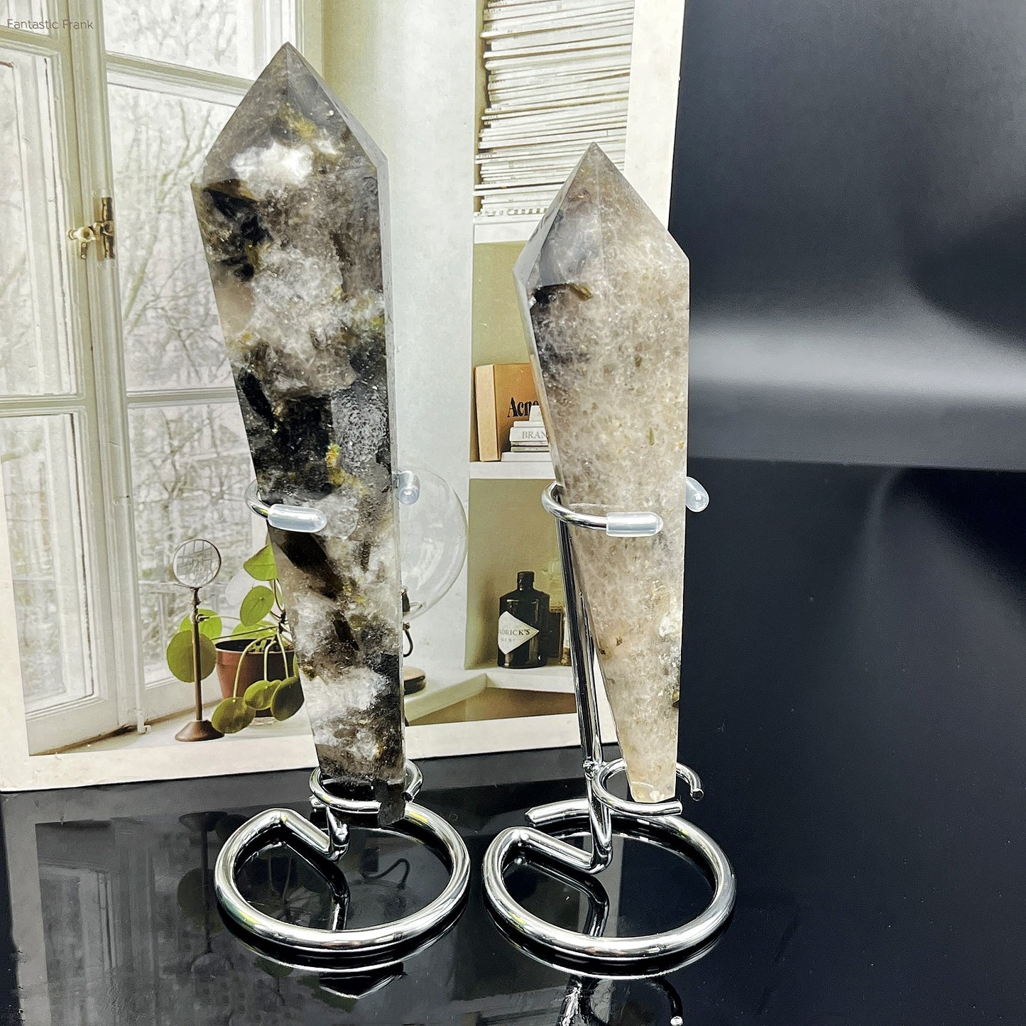 Natural Tourmaline silver mica scepter Heal ing Gemstone Home Decor