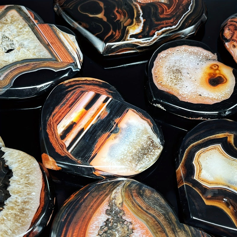 Natural Black and Red Twisted Silk Carved Heart Heal ing Gemstone Home Decor