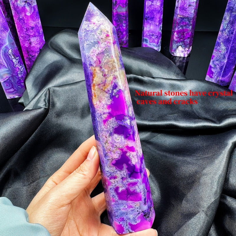 Natural Purple water grass agate single pointed large column  Heal ing Gemstone Home Decor